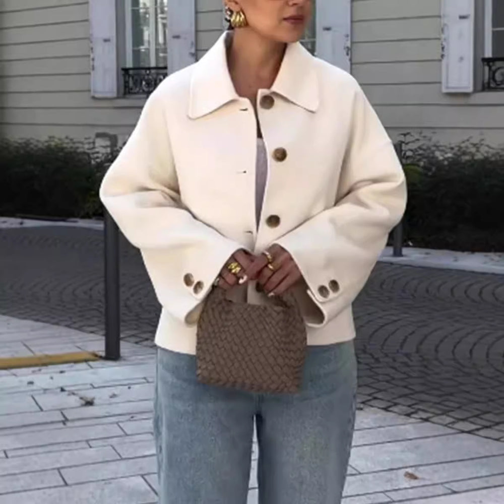 Damen Modische Oversized-Wolljacke mit Knopfdetails und weitem Schnitt Heidi-Mode