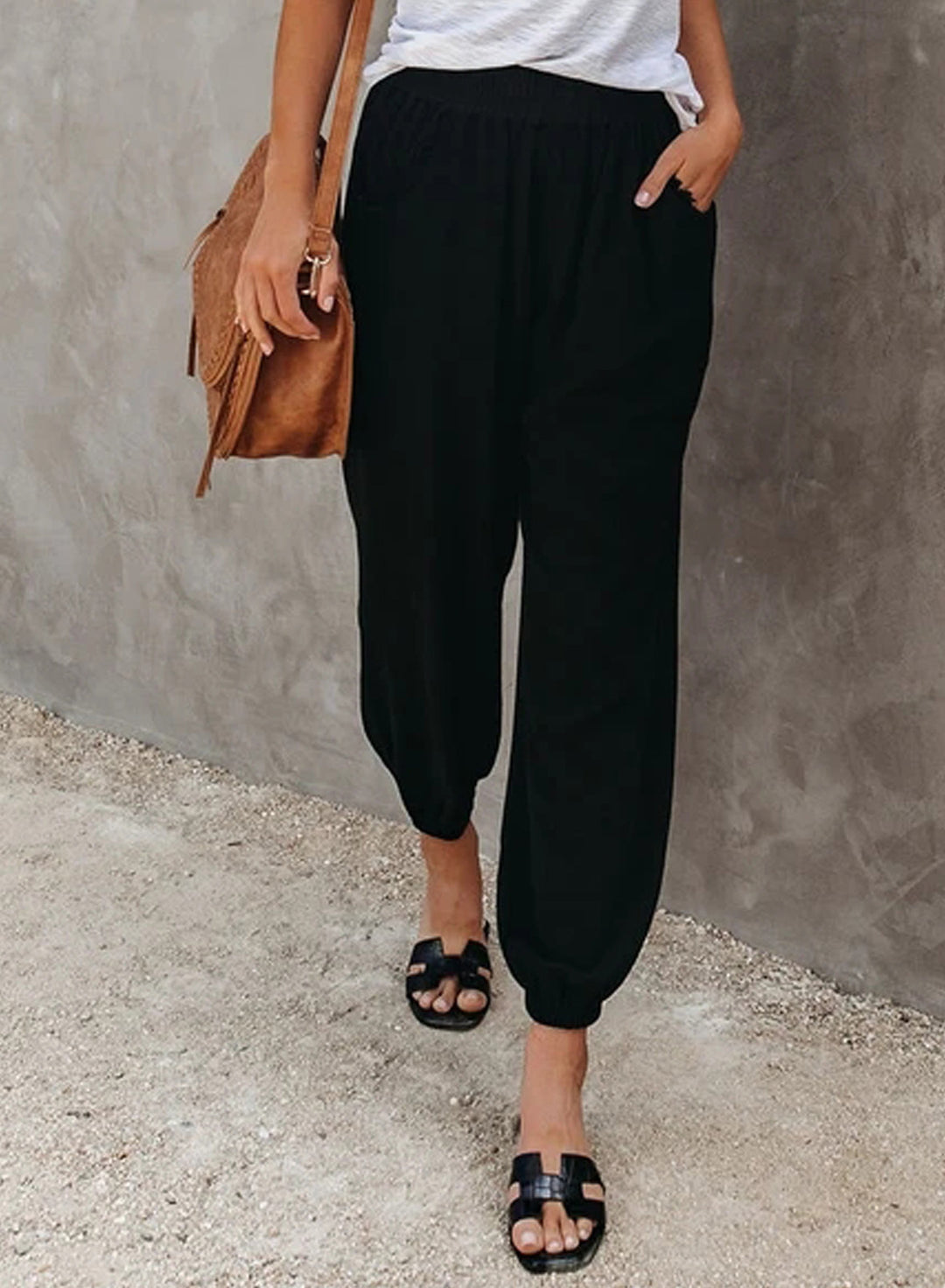 Damen lässige Leinen-Hose mit elastischem Bund und Gummizug Heidi-Mode