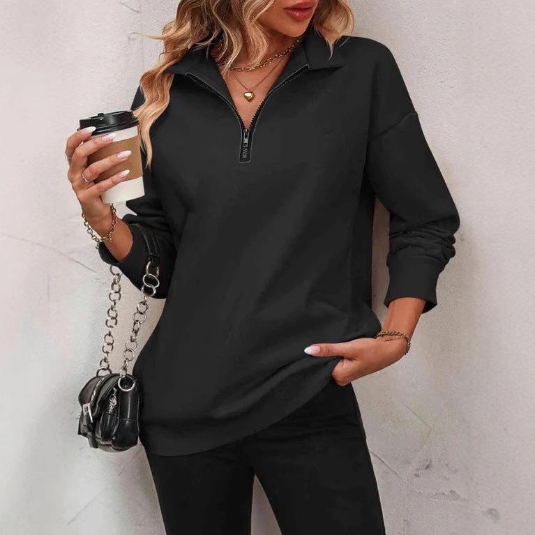 Damen Sportlicher Pullover mit halbem Reißverschluss und gemütlichem Schnitt Heidi-Mode