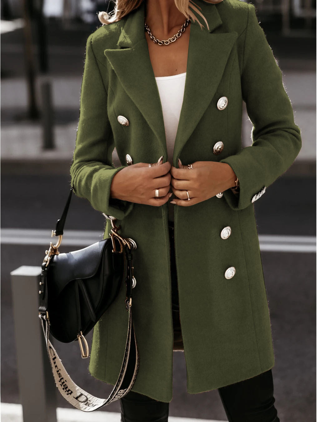 Damen Eleganter Wollmantel mit doppelter Knopfreihe und modernem Schnitt Heidi-Mode