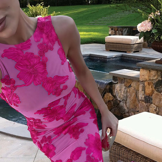 Damen Elegantes Maxikleid mit floralen Applikationen Heidi-Mode
