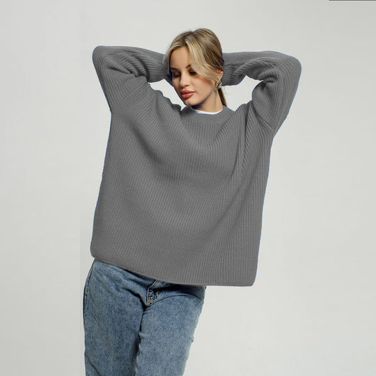 Damen lässiger Oversized Pullover mit strukturiertem Strickmuster Heidi-Mode
