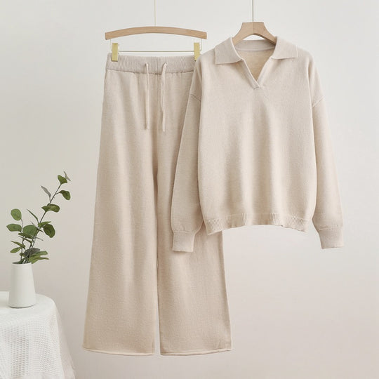 Damen gemütliches Strick-Loungewear-Set mit weit geschnittenem Pullover und Hose Heidi-Mode