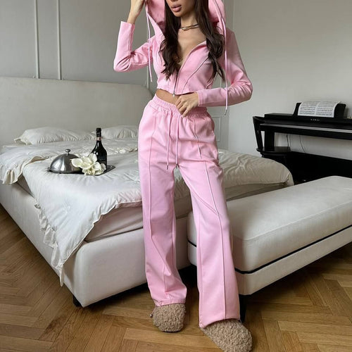 Damen Loungewear-Set mit Zip-Hoodie und weitem Bund Heidi-Mode