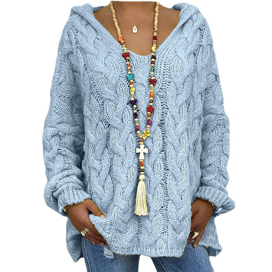 Damen Kapuzenpullover mit Zopfmuster und weitem Schnitt Heidi-Mode