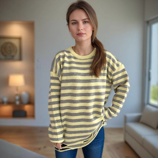 Damen lässiger Oversize-Pullover mit breiten Streifen Heidi-Mode