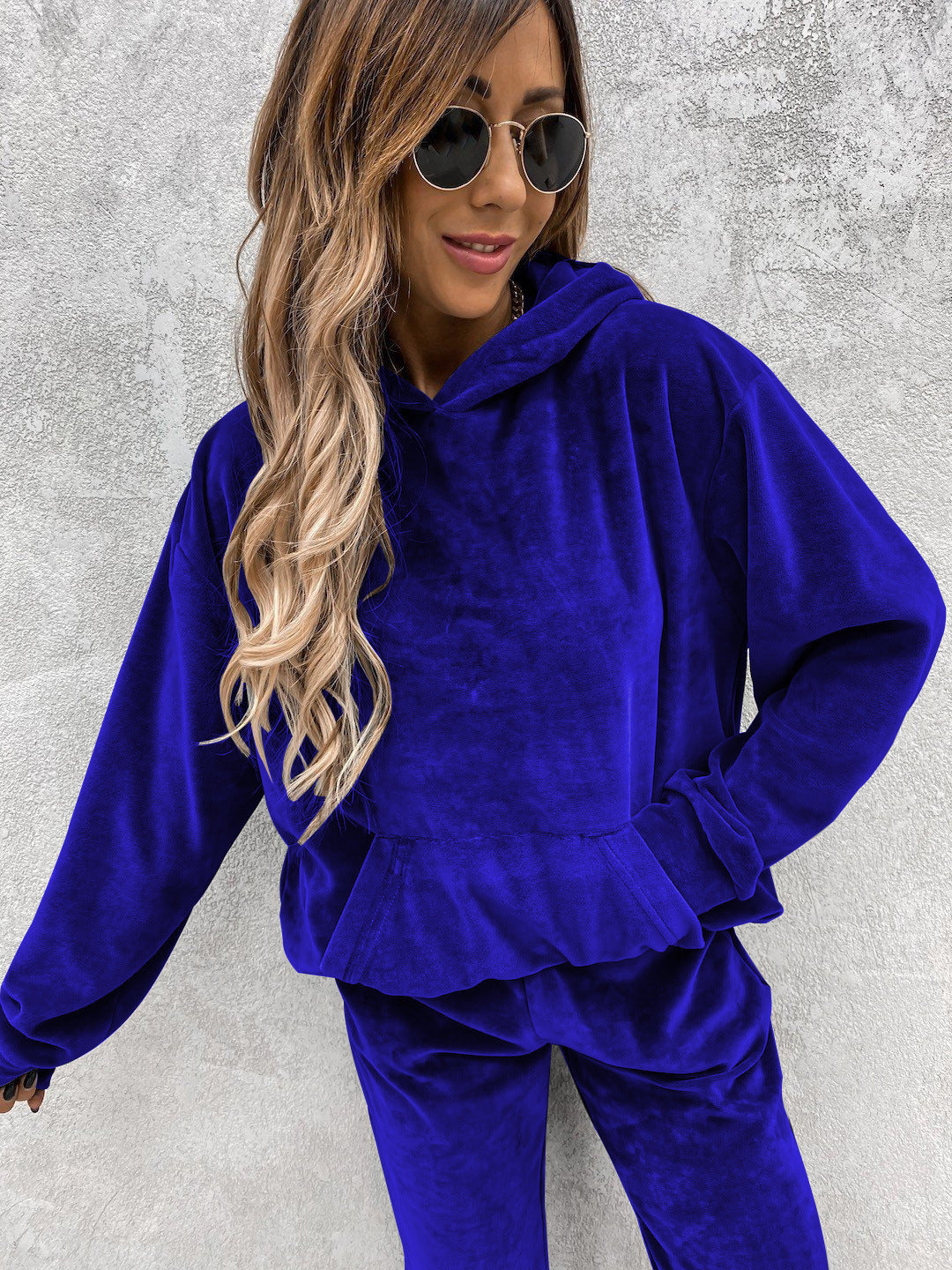 Damen modischer Fleece-Hoodie mit elastischem Saum und Kängurutasche Heidi-Mode