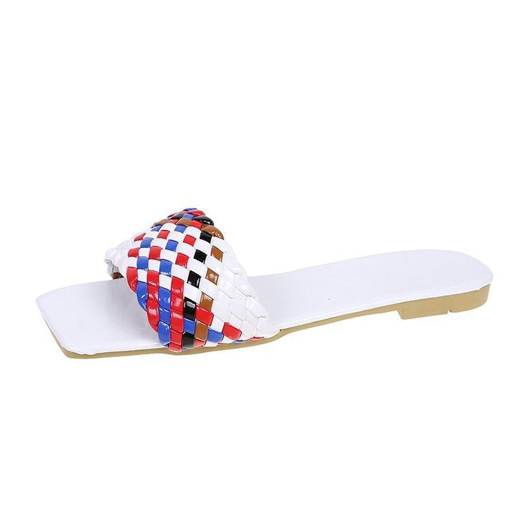 Damen Flache Riemchensandalen mit geflochtenem Obermaterial und rutschfester Gummisohle Heidi-Mode