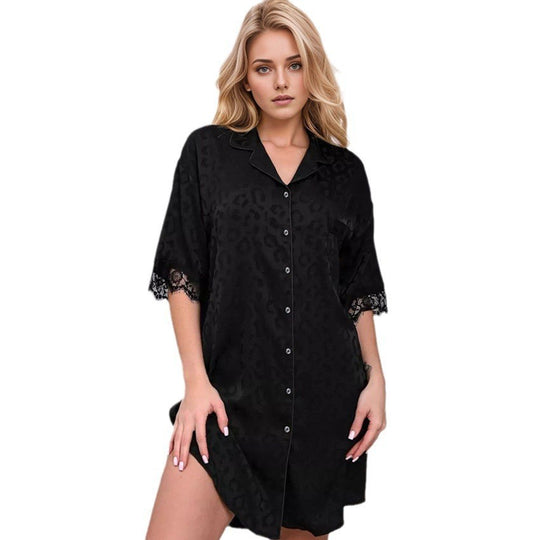 Damen Nachtkleid mit edler Spitze und seidigem Finish Heidi-Mode