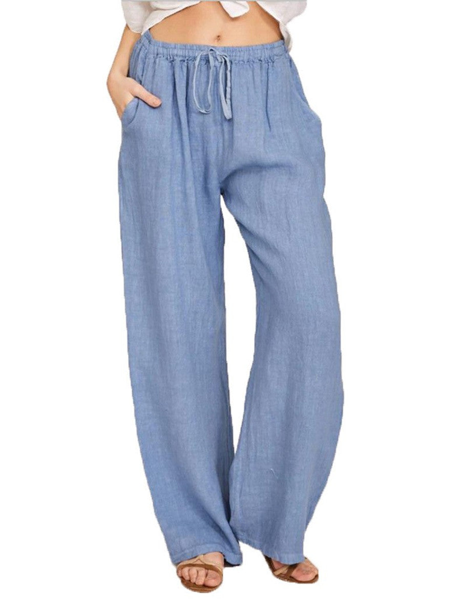 Damen Leinenhose mit weitem Bein und praktischen Seitentaschen Heidi-Mode