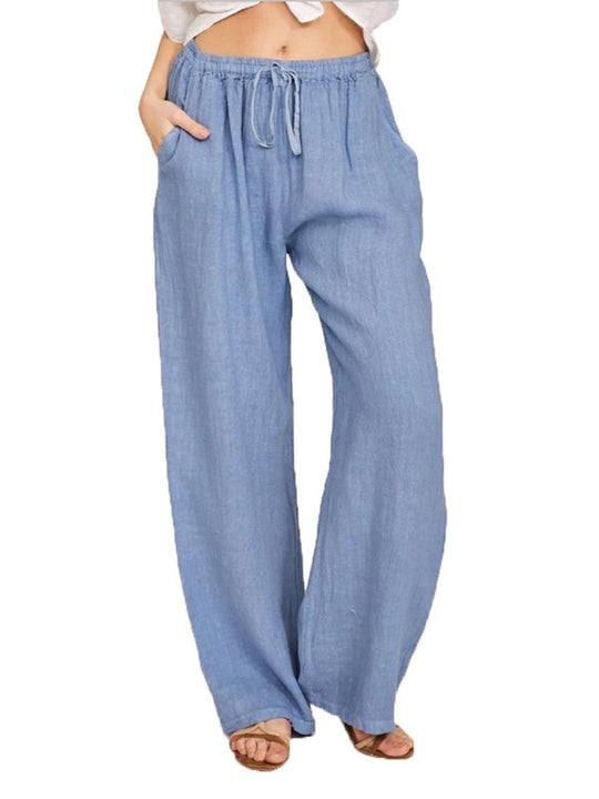 Damen Leinenhose mit weitem Bein und praktischen Seitentaschen Heidi-Mode