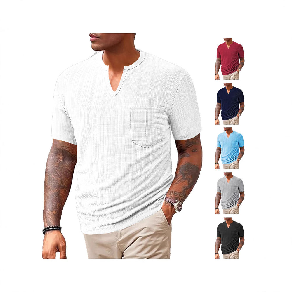 Herren Kurzarm T-Shirt mit V-Ausschnitt und Brusttasche Heidi-Mode