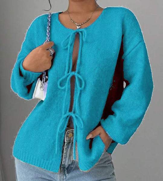 Damen Oversized Strickpullover mit dekorativem Schnürdetail Heidi-Mode