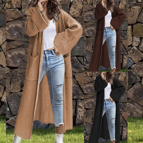 Damen langer Strickmantel mit tiefen Taschen und elegantem Design Heidi-Mode