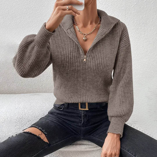 Damen modischer Pullover mit hochgeschlossenem Kragen und Reißverschluss Heidi-Mode