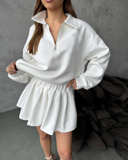 Damen sportlicher Pullover mit Kordelzug und Reißverschluss Heidi-Mode