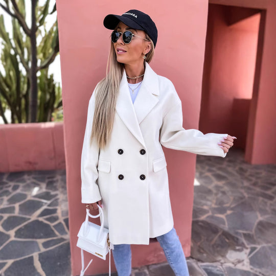 Damen Oversized Trenchcoat mit doppelter Knopfleiste und breitem Kragen Heidi-Mode