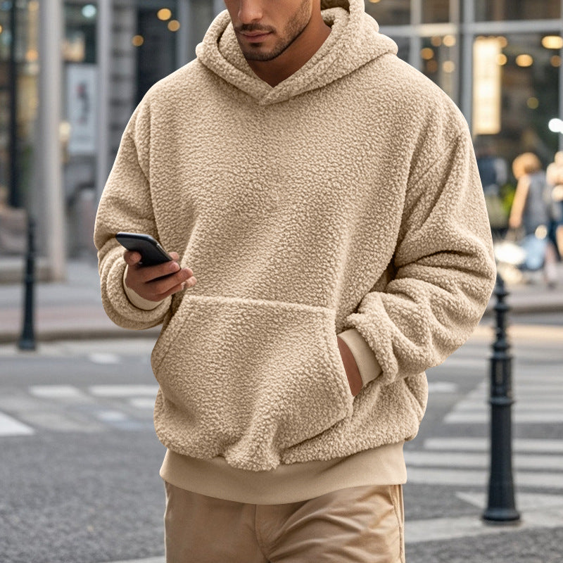 Herren Hoodie aus kuscheligem Teddy-Fleece mit Kängurutasche und breiten Bündchen Heidi-Mode