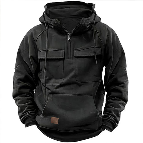 Herren Utility Hoodie mit aufgesetzten Taschen und halbem Reißverschluss Heidi-Mode