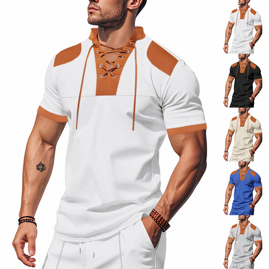 Herren Kurzarm-Hemd mit modernem Schnürdesign und komfortabler Passform Heidi-Mode