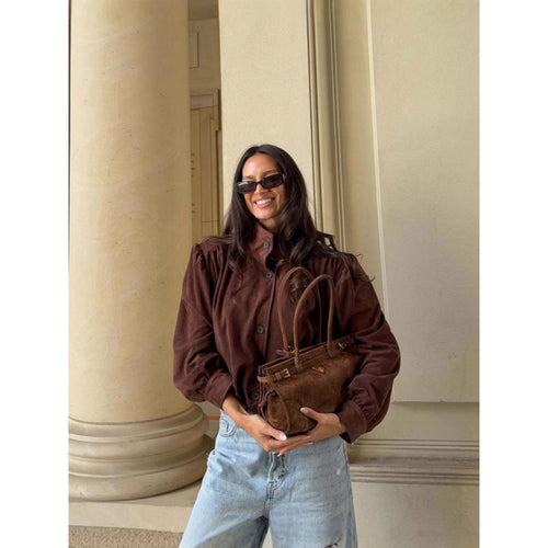 Damen elegante Jacke mit strukturierten Puffärmeln und Knopfdetail Heidi-Mode