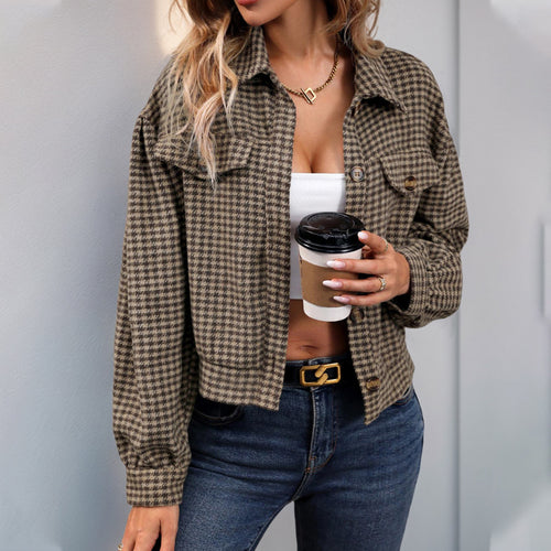 Damen lässige Karojacke mit modernen Knopfdetails Heidi-Mode