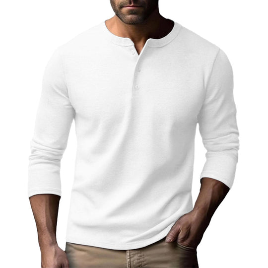 Herren Langarm-Henley-Shirt aus atmungsaktivem Baumwollmix Heidi-Mode
