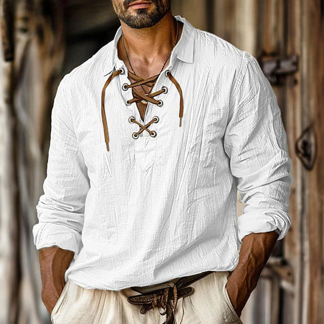 Herren lässiges Langarmhemd mit elegante Schnürung Heidi-Mode