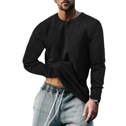 Herren lässiges Langarmshirt mit Knopfleiste und weichem Material Heidi-Mode