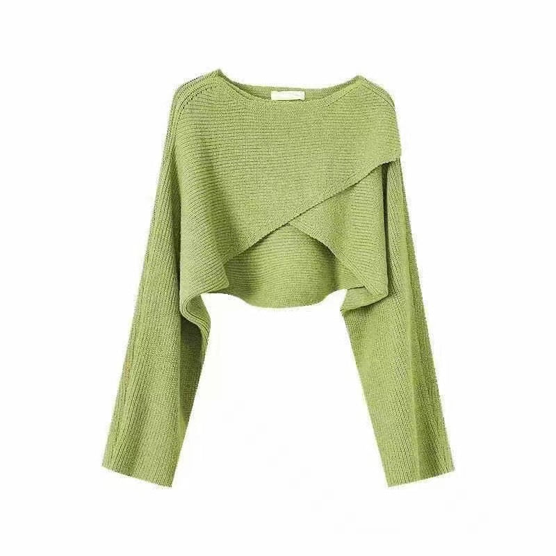 Damen lässiger Cropped-Pullover mit asymmetrischem Schnitt und strukturierter Oberfläche Heidi-Mode