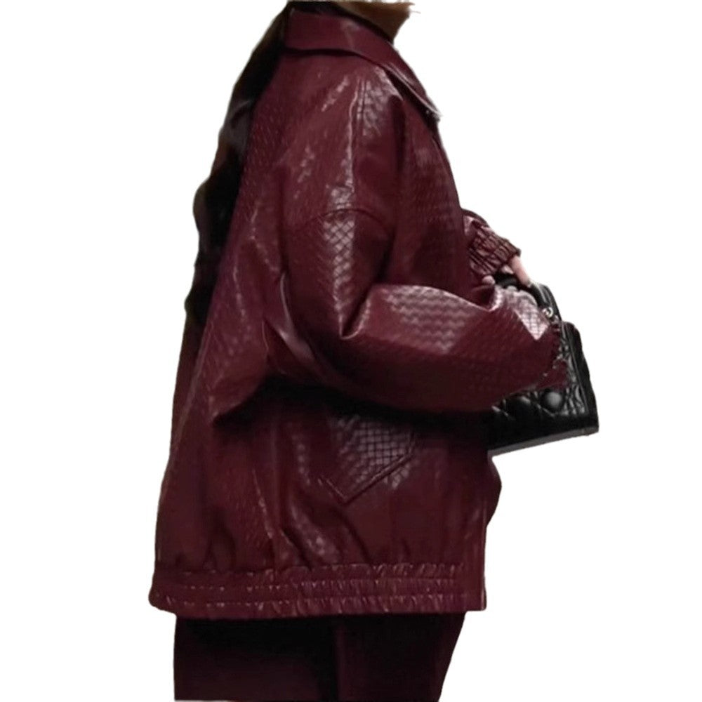 Damen Kunstlederjacke mit strukturiertem Design und lässigem Schnitt Heidi-Mode