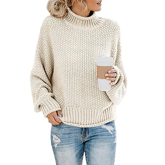 Damen Baumwoll-Strickpullover mit hohem Kragen Heidi-Mode