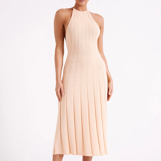 Damen Maxi-Strickkleid mit schicker Rippstruktur und hohem Kragen Heidi-Mode
