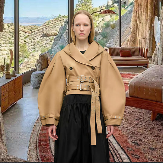 Damen Innovative Utility-Jacke mit weit geschnittenen Ärmeln und Gürtel Heidi-Mode