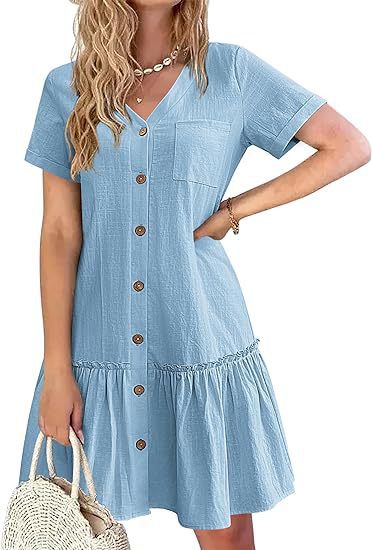 Damen Knielanges Hemdblusenkleid mit Knopfleiste und Rüschen Heidi-Mode