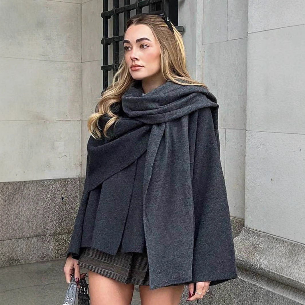 Damen elegante Wollumhängejacke mit asymmetrischem Saum Heidi-Mode