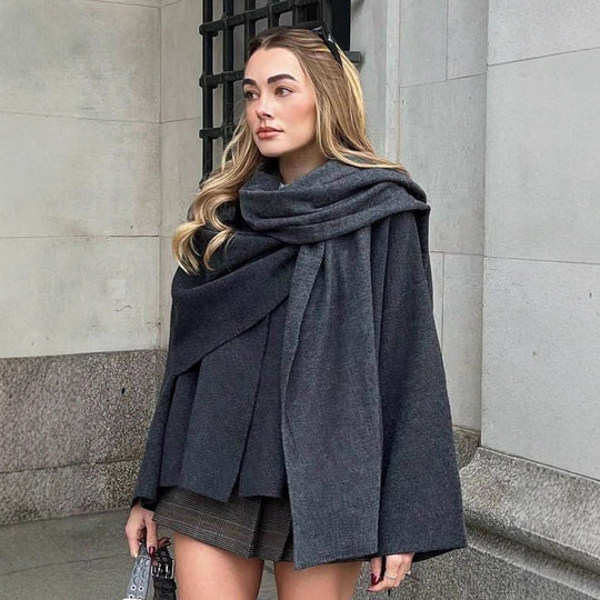 Damen elegante Wollumhängejacke mit asymmetrischem Saum Heidi-Mode