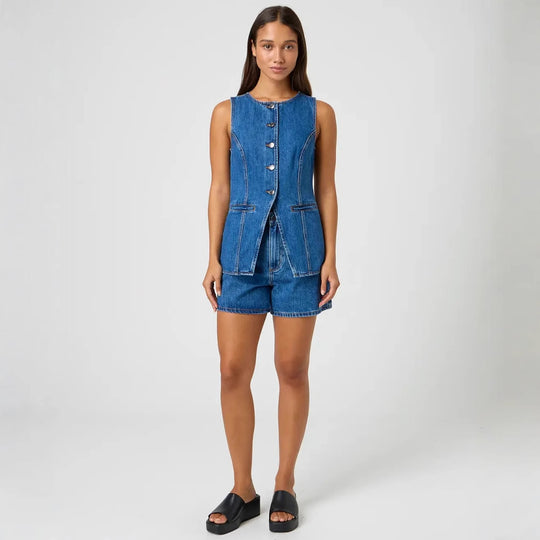 Damen Jeansweste mit tailliertem Schnitt und praktischen Taschen Heidi-Mode