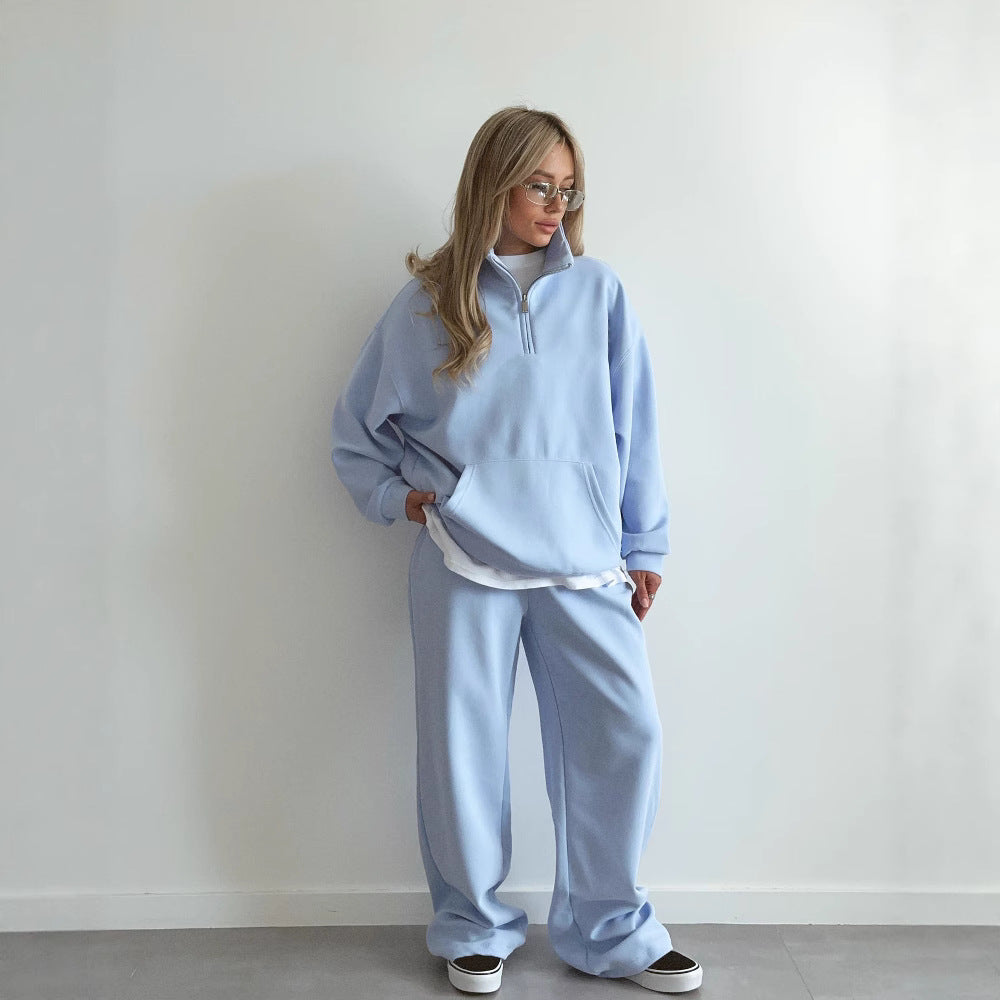 Damen gemütliches Fleece-Loungewear-Set mit hochgezogenem Kragen und lockerer Passform Heidi-Mode