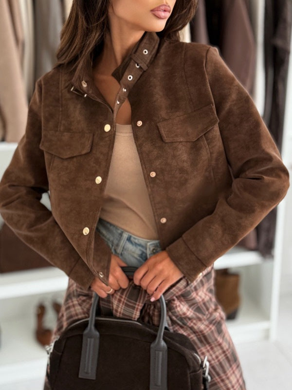 Damen elegante Jacke aus weichem Wildleder mit Knopfdetails Heidi-Mode