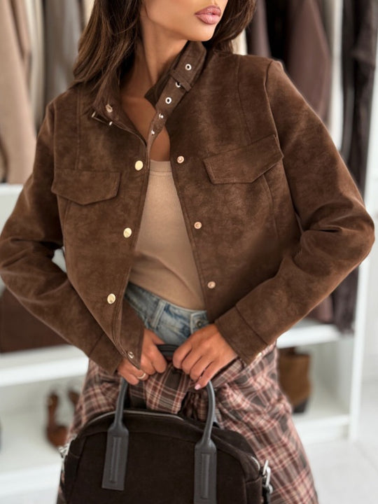Damen elegante Jacke aus weichem Wildleder mit Knopfdetails Heidi-Mode