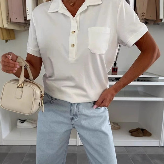 Damen Poloshirt mit Knopfleiste und Brusttasche Heidi-Mode