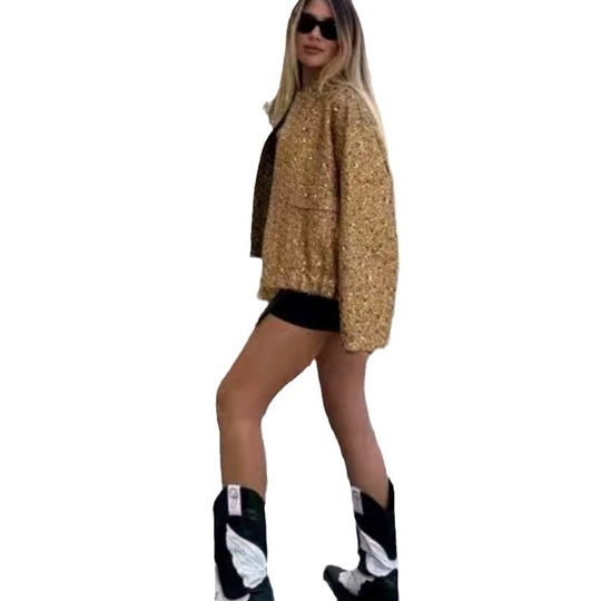 Damen Glamouröse Paillettenjacke mit kurzem Schnitt und eleganten Akzenten Heidi-Mode