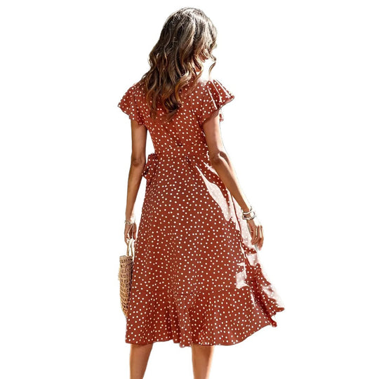 Damen Wickelkleid mit Punkten und fließendem Schnitt Heidi-Mode