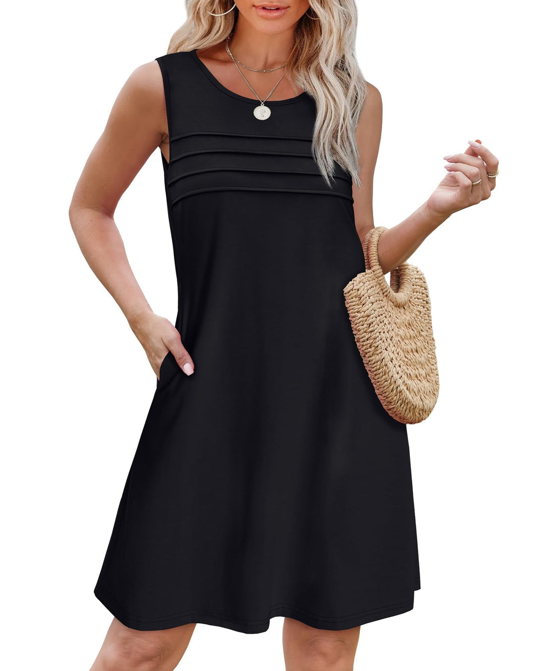 Damen Sommerkleid mit eleganter Faltenstruktur und praktischen Eingrifftaschen Heidi-Mode