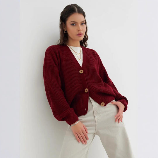 Damen lässige Strickjacke mit praktischen Knopfdetails und OHNE Einschränkung Heidi-Mode