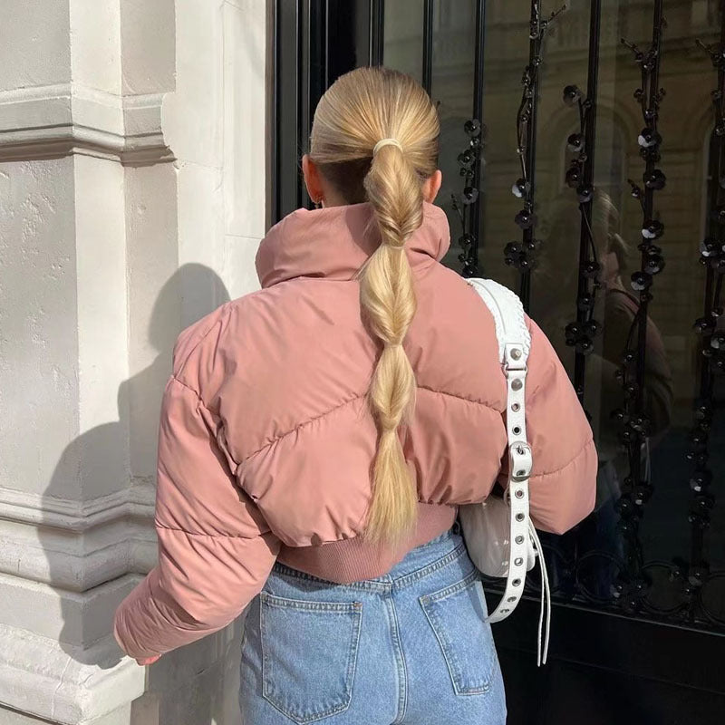 Damen cropped Daunenjacke mit hohem Kragen und elastischem Bund Heidi-Mode