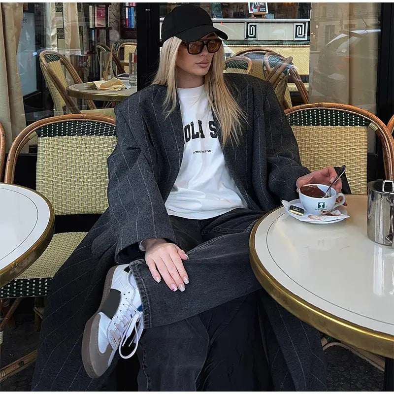 Damen Oversized Mantel mit Nadelstreifen Heidi-Mode