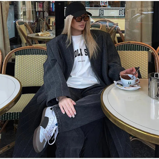 Damen Oversized Mantel mit Nadelstreifen Heidi-Mode