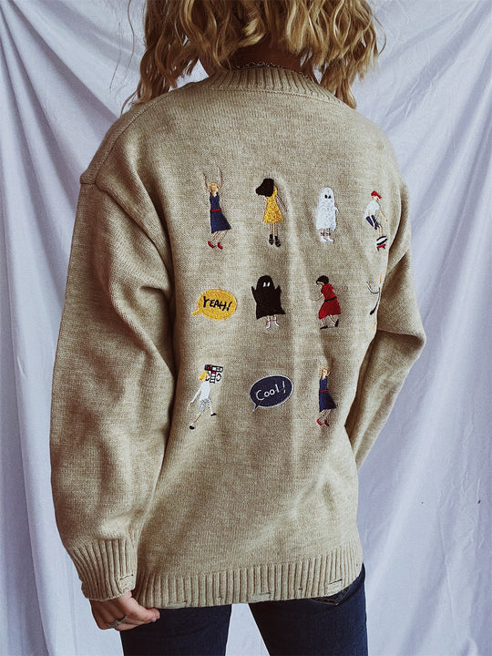 Damen pullover mit bunten Stickmotiven und lässigem Schnitt Heidi-Mode